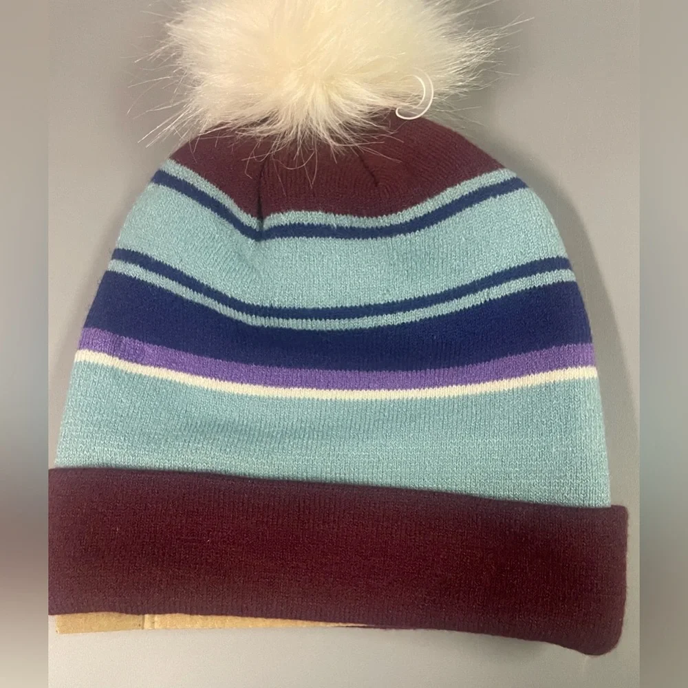Home Free Arkansas Purple Striped Pom‎ Beanie NWT